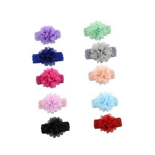Wakauto 10pcs Adjustable Chiffon Flower Headbands for Soft Stretchy Hair Bands with Design Comfortable Headwraps for Photography and Daily Wear