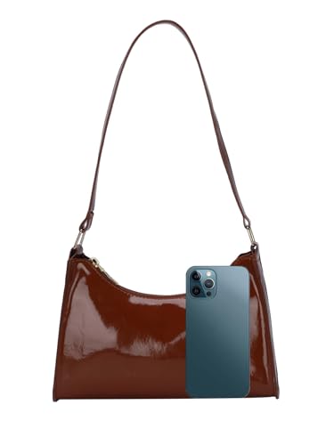 Image of QWINEE Women's Artificial Patent Leather Tote Bag for Women Zipper Square Satchel Purse Ladies Shoulder Crossbody