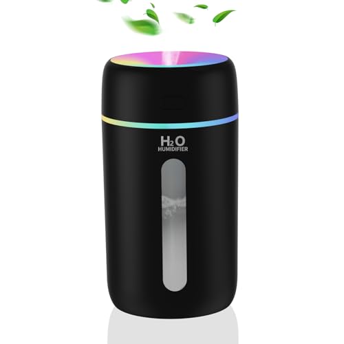 kissleaf 250ML Mini Luftbefeuchter für Schlafzimmer Kinderzimmer Pflanzen 7-Farben-Licht 28dB Silent Air HumidifierBLACK