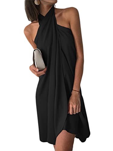 ORANDESIGNE Sommerkleid Damen Knielang Leicht Elegant Neckholder Kleid Festlich Midikleid Sommer Uni Strandkleid Sexy Freizeitkleider Partykleid...