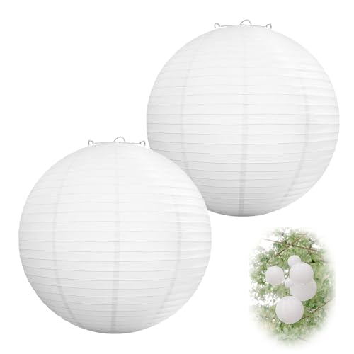 2 Piezas Linternas de Papel, 20cm Pantalla Lámpara Papel Estilo Bambú Decorativos Colgantes Linternas Redondas Blancas Farolillos Blancos para Proyectos Creativos de Bricolaje y Decoración de Bodas
