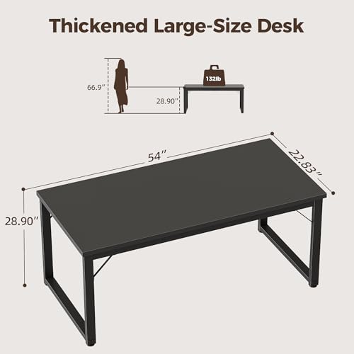 Image of Mericonia 54 Inch Computer Desk, 1 inch Thick Large Office Table, Black