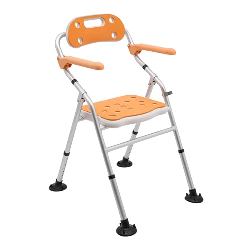 Foldable Shower Seat, Heavy Duty Bath Chair, Adjustable Angle Armrests, Capacity 330 lbs for Senior Disabled Elderly