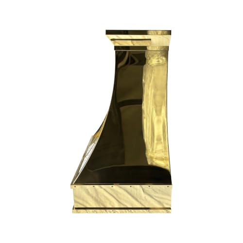 Image of SINDA Polished Brass Range Hood with Internal Motor, Lighting and Baffle Filter, 36 inchW x 39 inchH, Wall Mount, In Stock