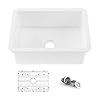 KIBI K2-S27 Single Bowl Heat Safe Glazing Fireclay Undermount Kitchen Sink 27 inch with Bottom Grid and Strainer (Landis series) (White)