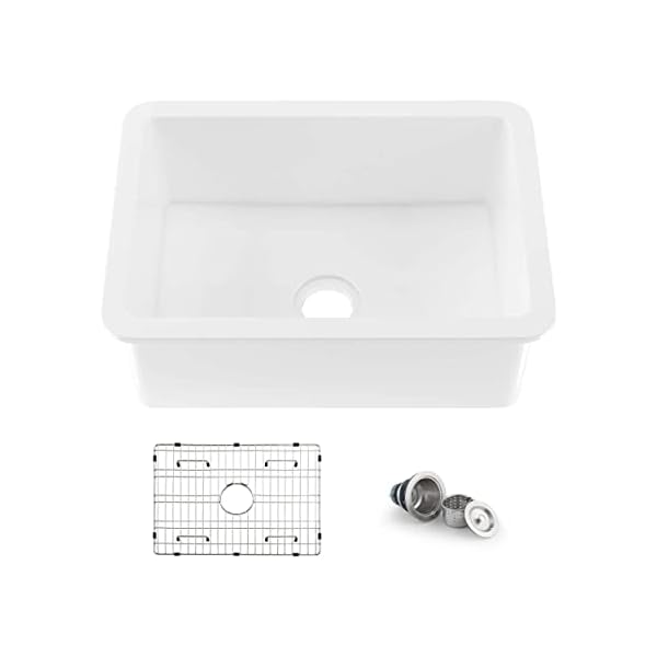 KIBI K2-S27 Single Bowl Heat Safe Glazing Fireclay Undermount Kitchen Sink 27 inch with Bottom Grid and Strainer (Landis series) (White) KIBI K2-S27 Single Bowl Heat Safe Glazing Fireclay Undermount Kitchen Sink 27 inch with Bottom Grid and Strainer (Landis series) (White)