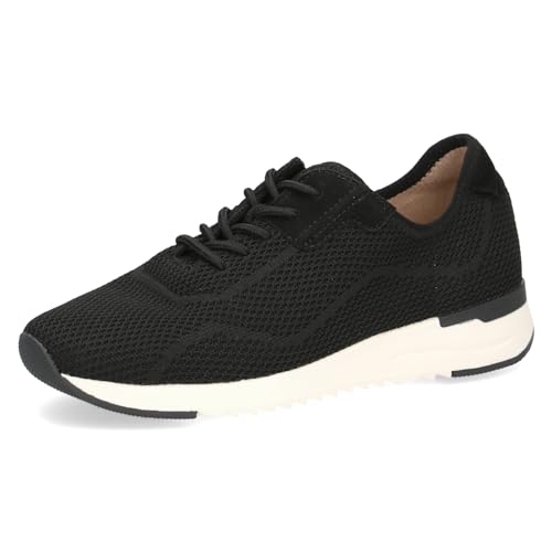 CAPRICE Damen Sneaker flach mit Schnürsenkeln Bequem, Schwarz (Black Knit), 39 EU