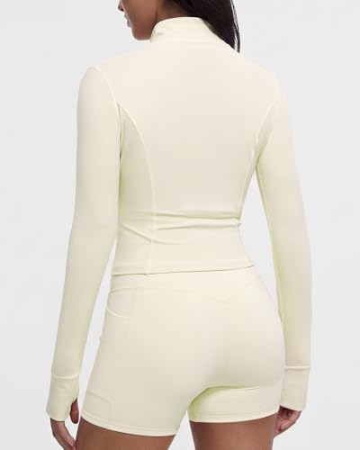 Image of SUUKSESS Women Golden Full Zip Up Workout Cropped Jackets Lightweight Athletic Yoga Tops
