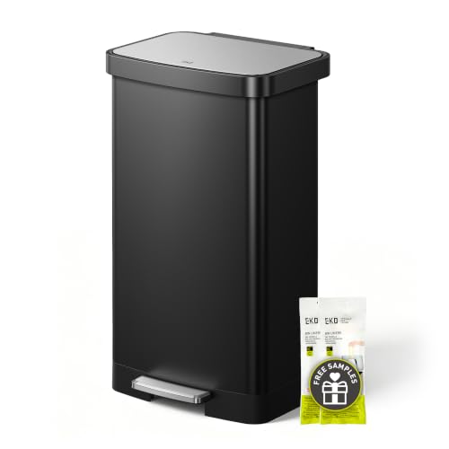 EKO Hudson Matte Stainless Steel 75 Liter/20 Gallon Large Kitchen Trash Can, Tall Step Garbage Can with Rear Bag Storage Compartment (Matte Black)
