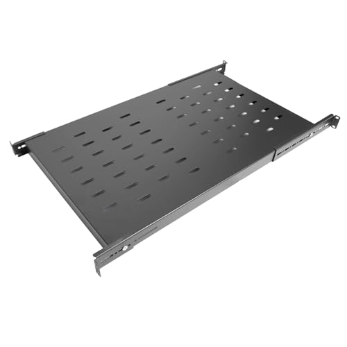 Image of Adjustable 1U Server Rack Shelf 20-38 Inch Depth, Vented Design for 4 Post Computer Racks and Cabinets, 80kg Heavy Duty Load Capacity