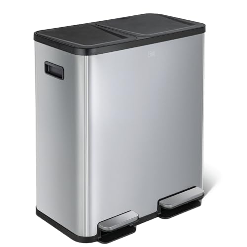 Image of Home Zone Living 19 Gallon Large Kitchen Trash Can with Dual Compartments
