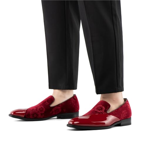 Image of JITAI Men's Velvet Loafers Classic Patent Leather Tuxedo Dress Shoes for Weddings Formal Events Stylish Comfortable Slip-Ons for Men