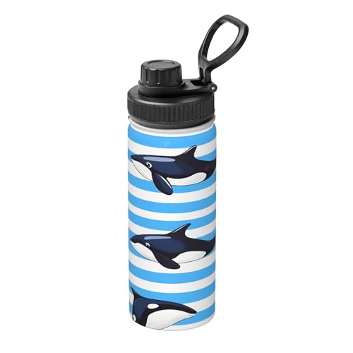 Strip Whale Stainless Steel Vacuum Insulated Water Bottle 18oz/530ml, Ocean Shark Leakproof Flask with Carry Handle Thermal Mug for Sport School Travel Gym Commuting