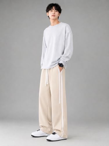 Image of Men's Relaxed Fit Solid Striped Pattern Lycra Blend Straight Trouser Pant with Standard Length and Elastic Band Closure Type | Trouser for Men Regular Fit | Loose Pant for Man