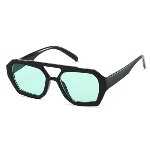 Image of Xpectrum Retro Trendy Aviator Sunglasses for Womens Mens Vintage Hexagonal Square Double Bridge Sun Glasses X9666 (Green), 65mm