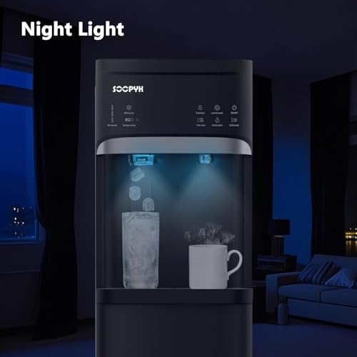 Image of Self Cleaning 4-in-1 Hot /Cold /Room Water Cooler Dispenser with Ice Maker, Bottom Load, Bullet Ice 22 lbs Daily Capacity, Ice Full Alert Black