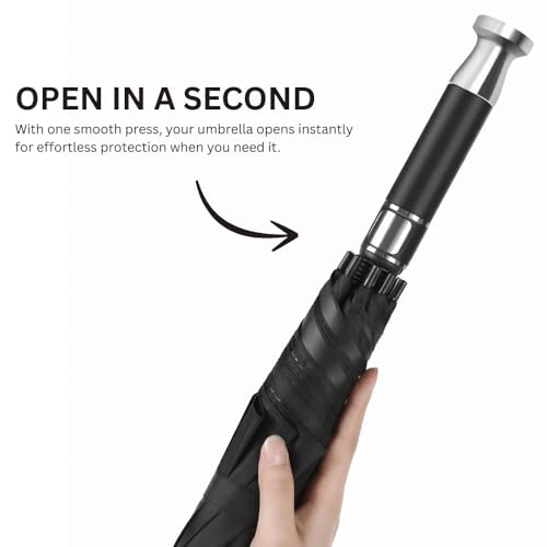 Image of GINOYA BROTEHRS Automatic Open & Close Umbrella with UV Protection - Large Windproof Stick & Compact Folding Travel Umbrella, Waterproof Heavy Duty Frame for Men & Women