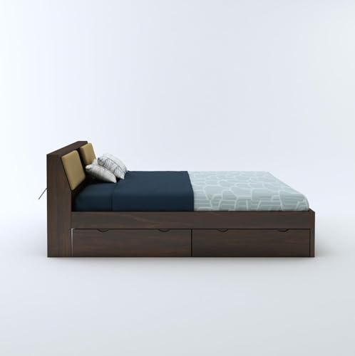 Image of STRATA FURNITURE Sheesham Wood King Size Bed with Drawer Storage Solid Wood Double Bed Palang | Wooden Bed for Bedroom Living Room Furniture (Walnut Finish)