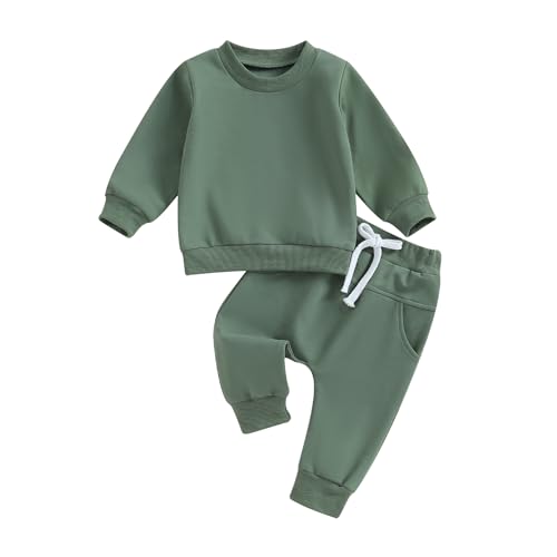 Image of Toddler Baby Boy Girl Winter Outfit Long Sleeve Sweatshirt and Long Pants Solid Color Casual Clothes Set