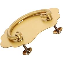 Vintage Chinese Style Brass Drawer Pull 105x62mm, Antique Chest Handle for Dresser and Bookcase, Single Piece Cabinet Hardware with Dual Hole Design