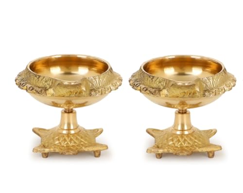 Zap impex Traditional Brass Oil Lamp Brass Deep Diya Indian Oil Lamp Diwali Puja Lamp Kuber Tortoise Diya (2)