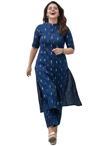 Ensemble kurta et palazzo en coton bleu vêtement ample grande taille confortable