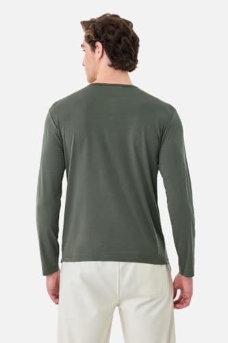 Image of SNITCH Men's T-Shirt | Regular Fit Henley Neck Full Sleeve Solid Pattern | Stretchable Rayon Cotton Spandex Blend Breathable Fabric for Casual & Everyday Wear