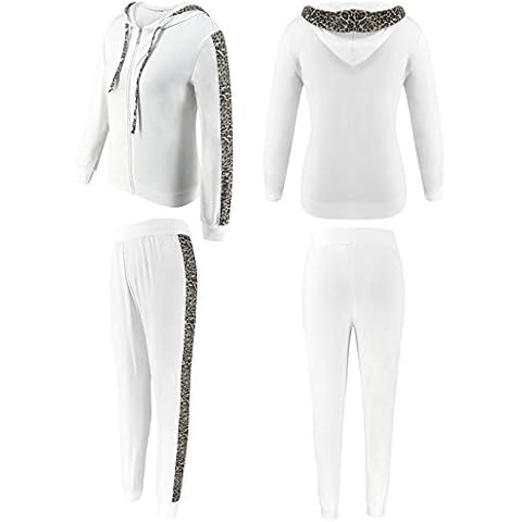 Mistshopy Women Jogging Suits Hoodie Leopard Sweatsuit Jacket + Long Pants 2Pcs Tracksuits Set Outfits Clothes (White, S) Cover