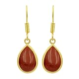 Natural Red Jasper 14K Gold Plated Pear Shape Dangle Earrings for Women