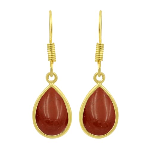 Natural Red Jasper 14K Gold Plated Pear Shape Dangle Earrings for Women