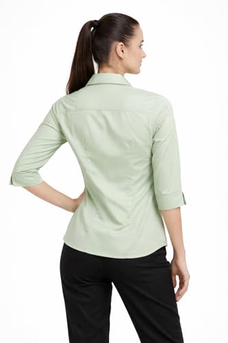Image of Skyla Women's Cotton Rich Formal Shirt | 3 /4 Sleeve Office Wear | Regular Fit Business Casual Workwear