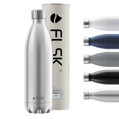 FLSK Trinkflasche – Premium Edelstahl Thermosflasche – 100 % auslaufsicher & kohlensäuregeeignet – hält 24 h kalt & 18 h heiß – BPA-frei (stainless, 1000 ml)