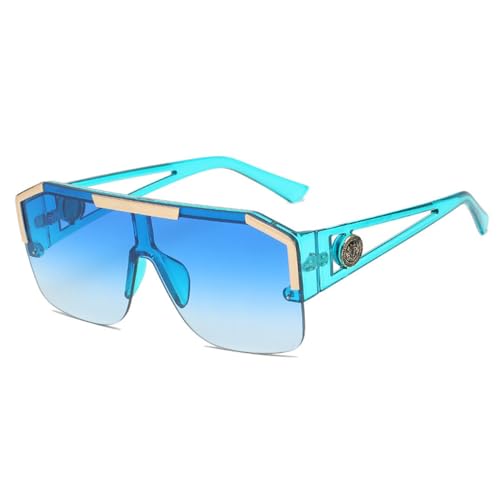 Lunettes de soleil carrées pour hommes bleues rétro grand format UV400