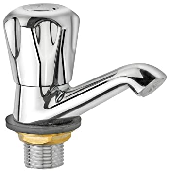JAGGER JPC24 Full Brass Pillar Cock for Wash Basin, Bathroom Basin Pillar Cocke Tap for Home and Office, Quarter Turn Tap with Wall Flange and Teflon Tape (Sleek)