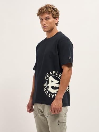 Image of THE BEAR HOUSE Men's Oversize Fit Blue Cotton Printed Polo