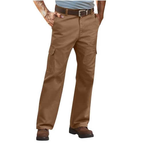 Men Comfy Cargo Pants Stretch Relaxed Fit Outdoor Hiking Pant Cotton Linen Button Sweatpants with Multi Pockets 20254