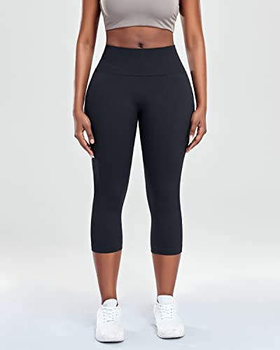 CFR Womens High Waist Leggings Workout Butt Lifting Capris Leggings Booty Scrunch Butt Cropped Yoga Pants #0 Black L — view 6