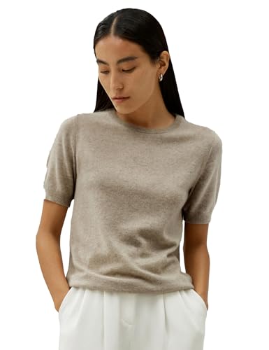 LilySilk 100% Baby Cashmere Sweater Short Sleeve for Women Crew Neck Basic Knit Top Summer Casual