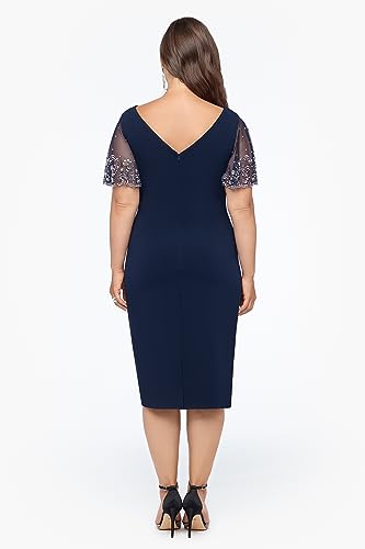 Image of Betsy & Adam Women's Short Ruched Crepe w /Beaded Flutter Sleeve