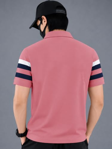 Image of Noble Monk Men's Striped Polo Neck Half Sleeve Casual T-Shirt with Regular Fit