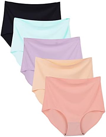 Bolivelan 5 Pack Women's Seamless Hipster Panties Invisible High Waist No Show Ladies Bikini Underwear (8, Multicolor)