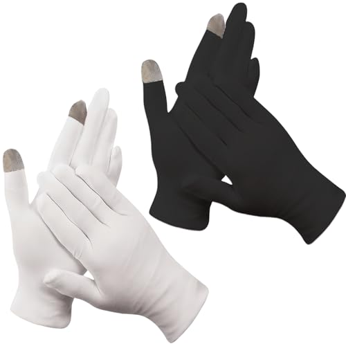 2 Pairs Moisturizing Gloves, Touch Screen Gloves White Cotton Gloves for Dry Hands Eczema, Hand Spa Treatment Gloves for Repair Rough Cracked Dry Chapped Hands Skin (White and Black