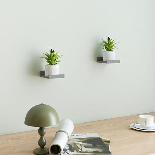 Image of Small Grey Floating Shelves for Wall, Shelf with Lip Set of 2, 4 in