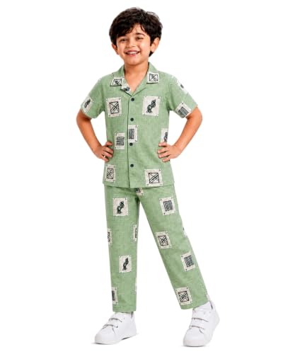 Image of 3BROS Unisex Pure Cotton Short Sleeve Kids Night Dress for Boys & Girls Nightwear /Sleepsuit /Sleepwear /Loungewear Night Suit for Boys and Girls Top and Pyjama Combo Set