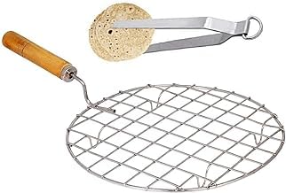 Bhavika Creation Stainless Steel Papad Jali 22 cm (8.7 inches) with Chimta 28 cm (11 inches), Set of 2 Kitchen Tools, large, Silver