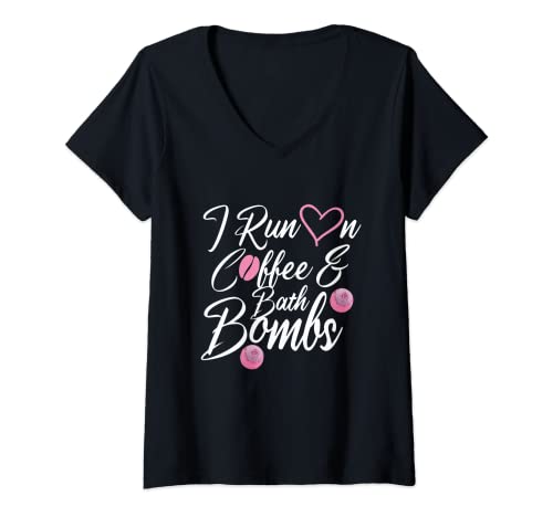 Womens I Run On Coffee & Bath Bombs - Spa Party V-Neck T-Shirt