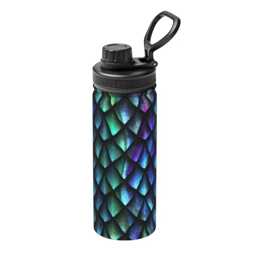 Botella de agua térmica deportiva excepcional con diseño de escamas de dragón mágico 3D, una taza de acero inoxidable duradera y aislada para viajes