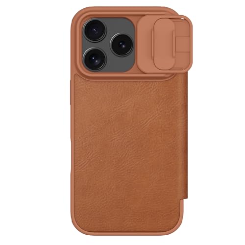 Image of Nilkin Wallet Flip Case for iPhone 17 Pro with Card Slot and Camera Slider, PU Leather Case Cover, All-Around Protection (Brown, iPhone 17Pro)