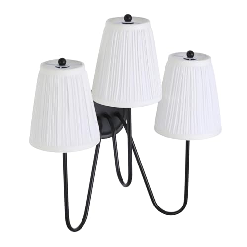 Image of Electro bp; Elegant Triple Sconce Black Curved Metal Arm with Warm White Pleated Fabric Lamp Shades Brocade Cover Wall Light Fixture,E12,3 Sockets,120W,Hardwired;