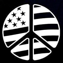American Flag Peace Sign Decal Vinyl Sticker|Cars Trucks Vans Walls Laptop| White |5.5 x 5.5 in|CCI825